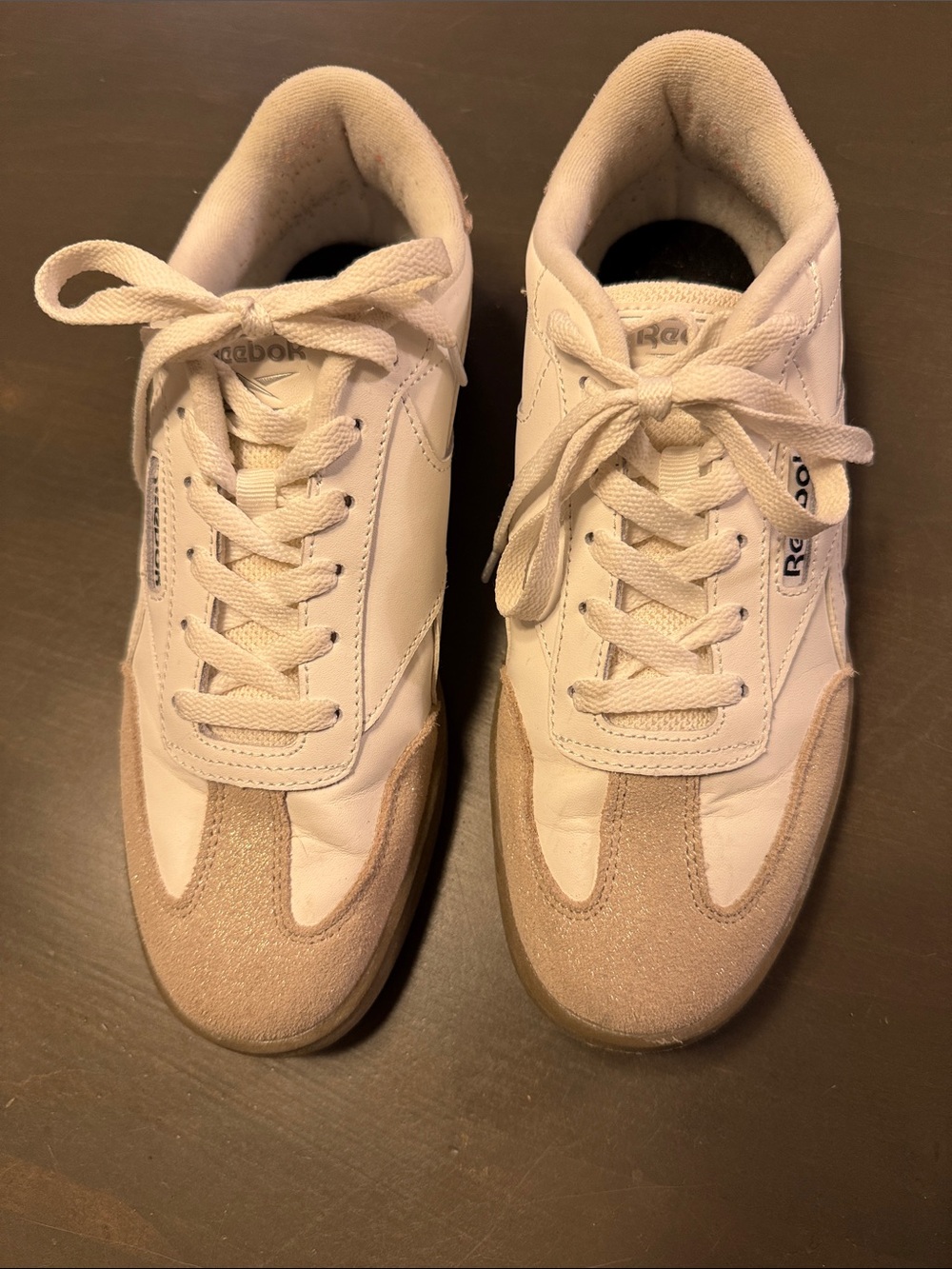 Reebok Women’s White and Sparkle Beige Low-Top Sneakers